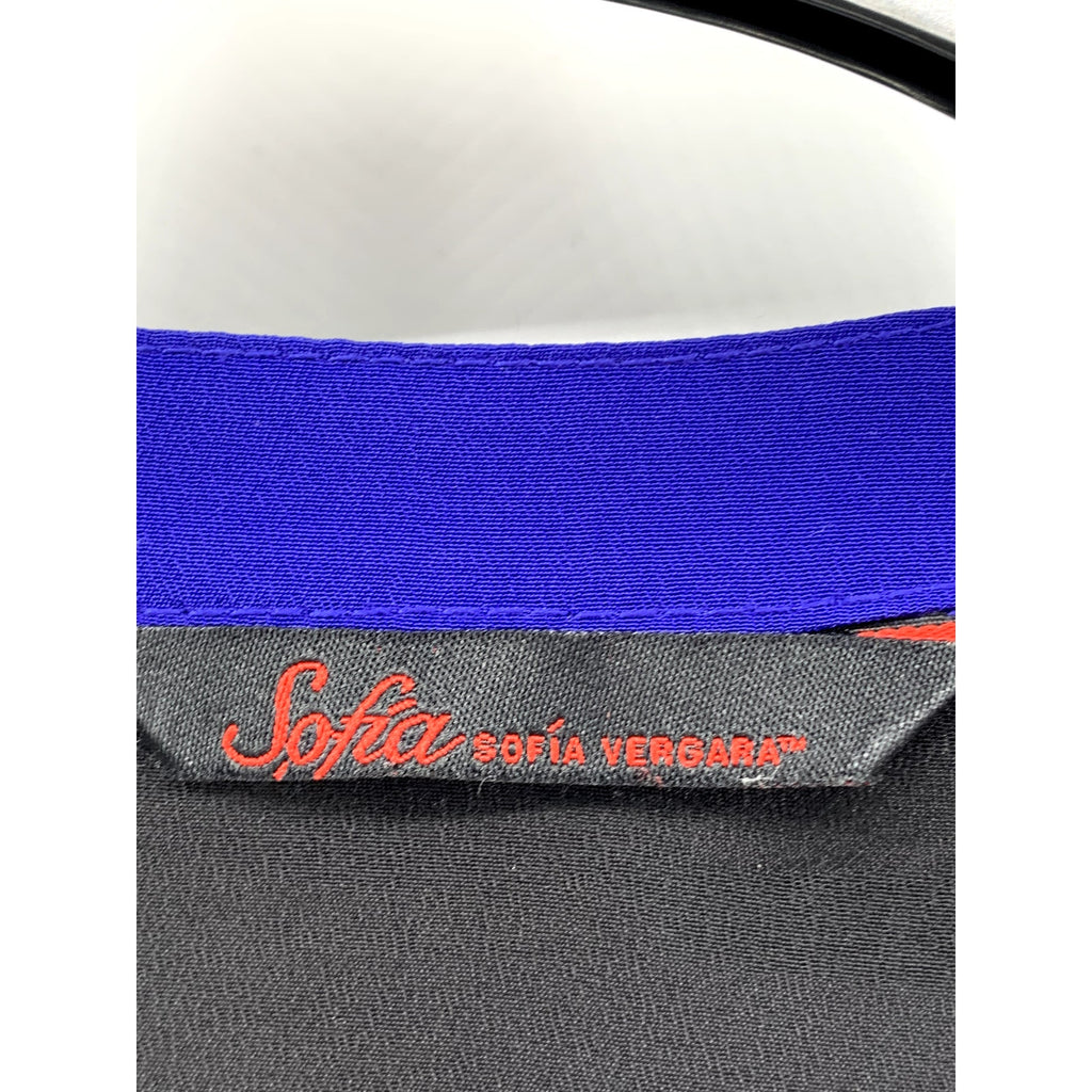 SOFIA SOFIA VERGARA Women's Black-Blue V-Neck Long Sleeve Top SZ L