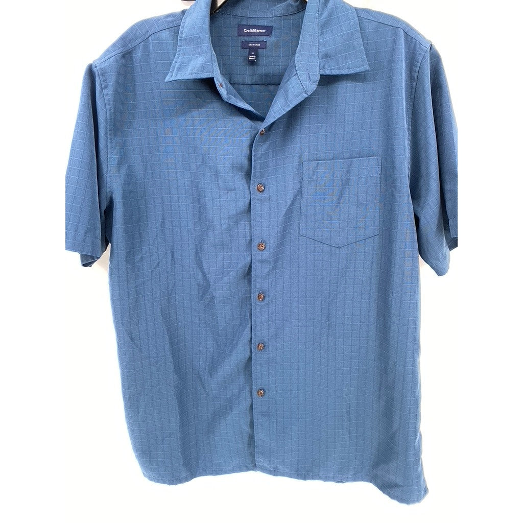 CROFT & BARROW Men's Blue Windowpane Button-Up Short Sleeve Shirt SZ L