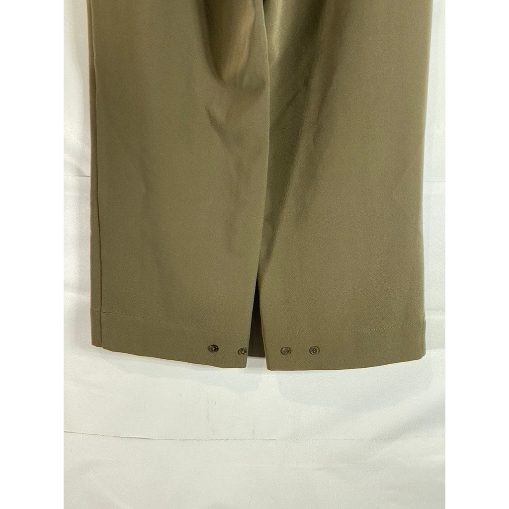 MEMO Women's Relaxed Loose Fit Pleated Waist Adjustable Strap Olive Pants SZ M