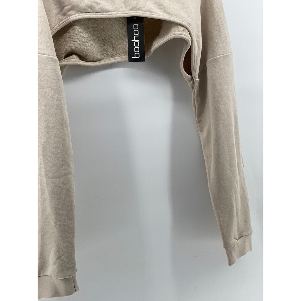 BOOHOO Women's Stone Crewneck Long Sleeve Cropped Hoodie SZ 10
