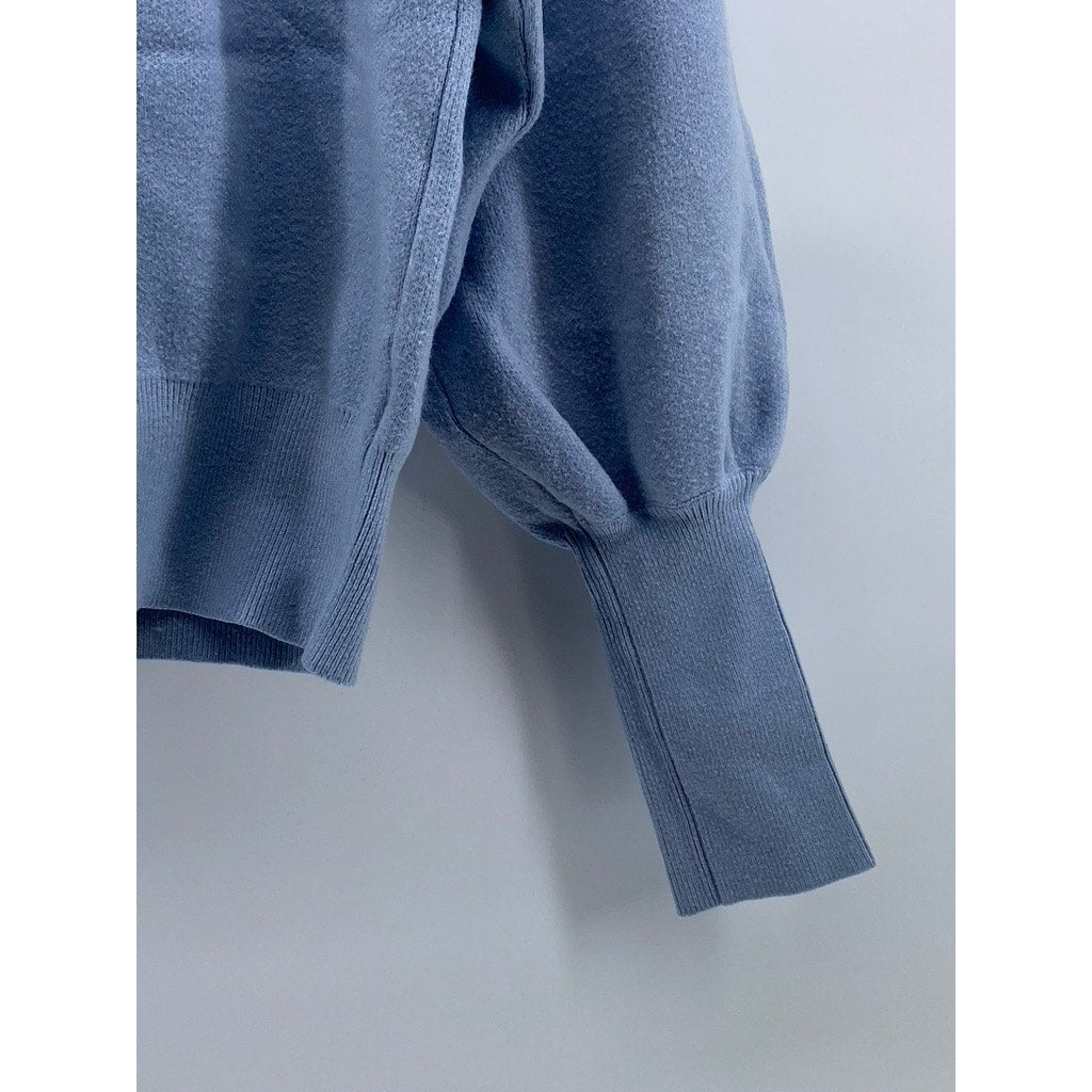 INDUSTRY Women's Vintage Blue Knit Mock-Neck Long Puff Sleeve Sweater SZ M