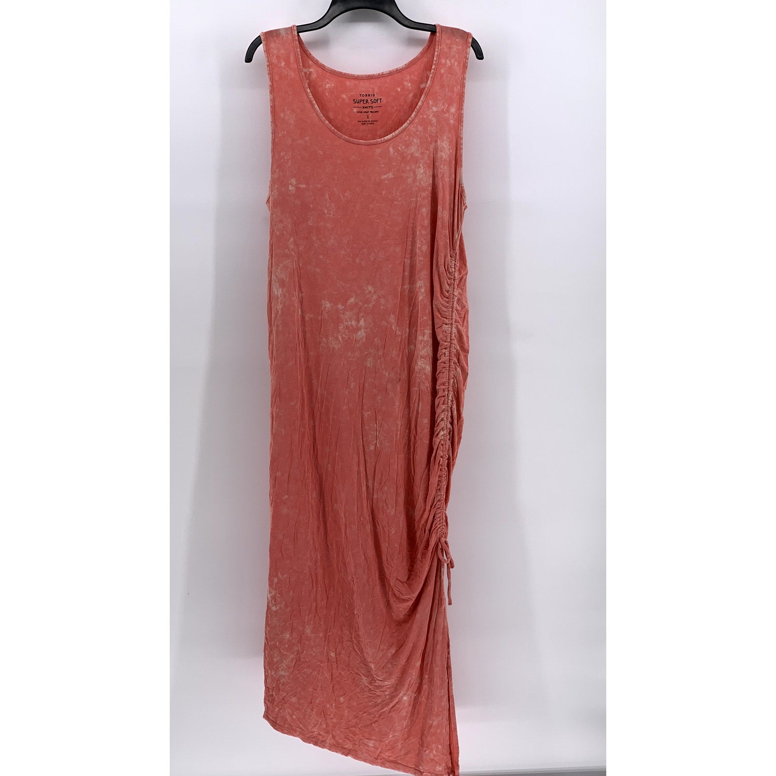 TORRID Women's Peach Tie-Dye Super Soft Knits Side Ruched Maxi Dress SZ 1