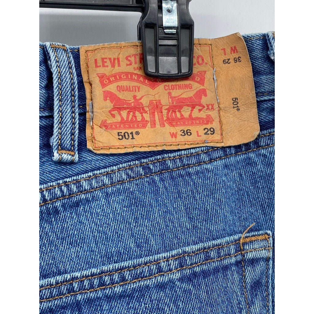 LEVI'S Men's Medium Blue Denim 501 Straight-Leg Button-Fly Jeans SZ 36X29