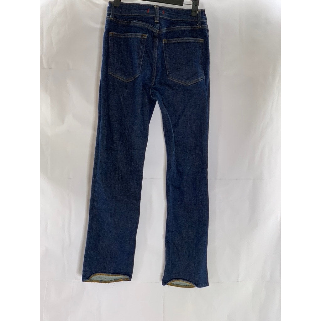ZARA Women's Dark Blue Denim Mid-Rise Straight-Leg Five-Pocket Jeans SZ 8
