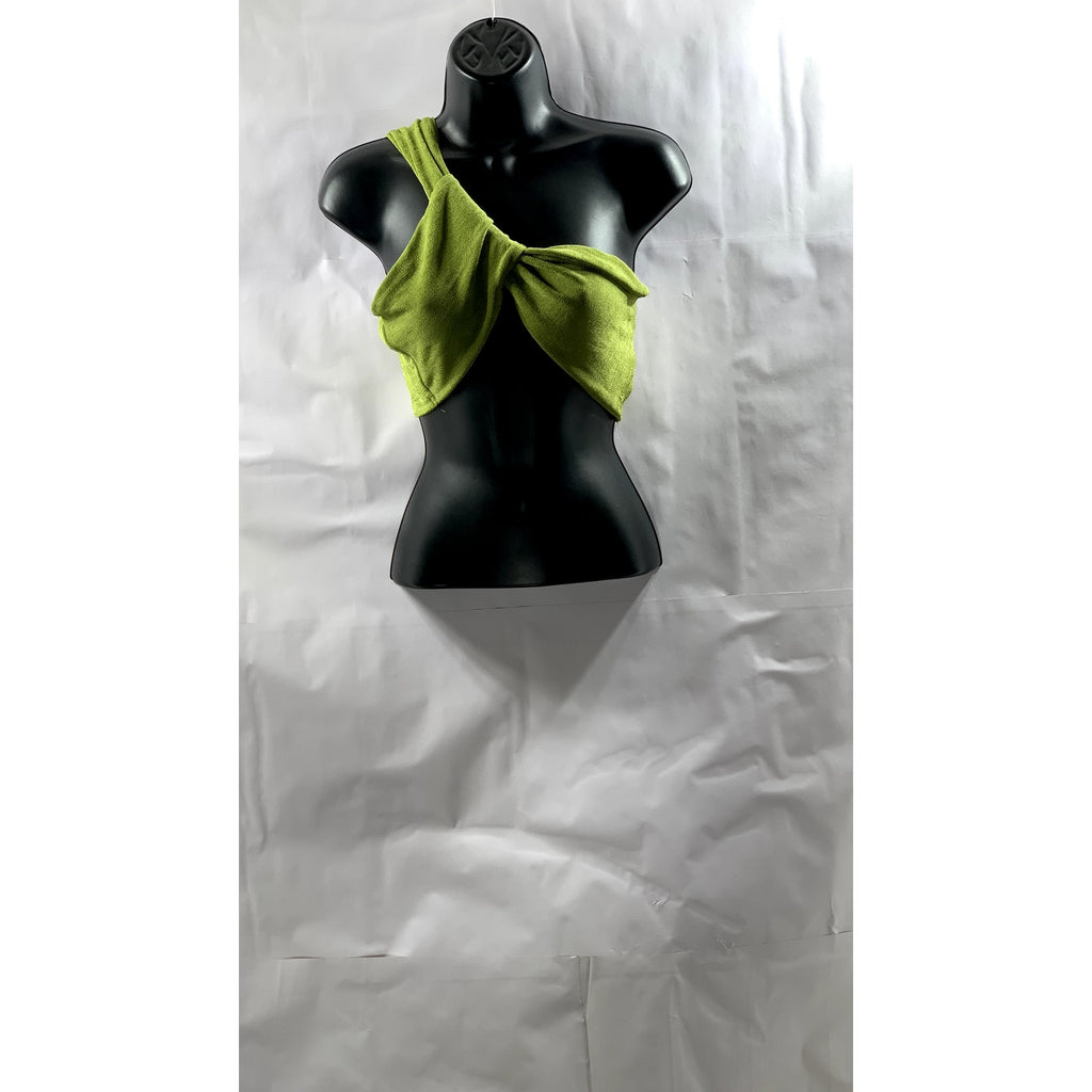 UNBRANDED Women's Green Textured Knot One-Sleeve Crop Top SZ S