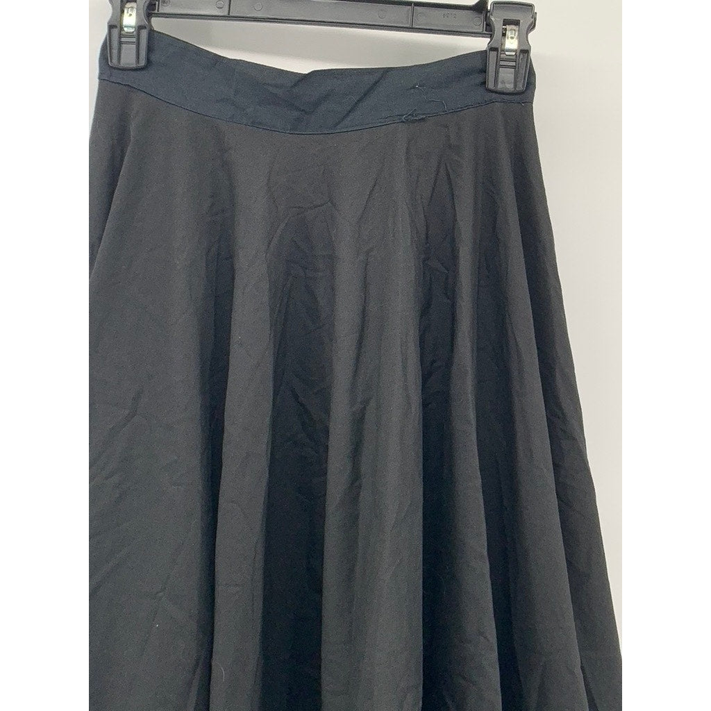 Women's Black-Multi Striped Hem Side-Zip A-Line Custom Midi Skirt SZ S