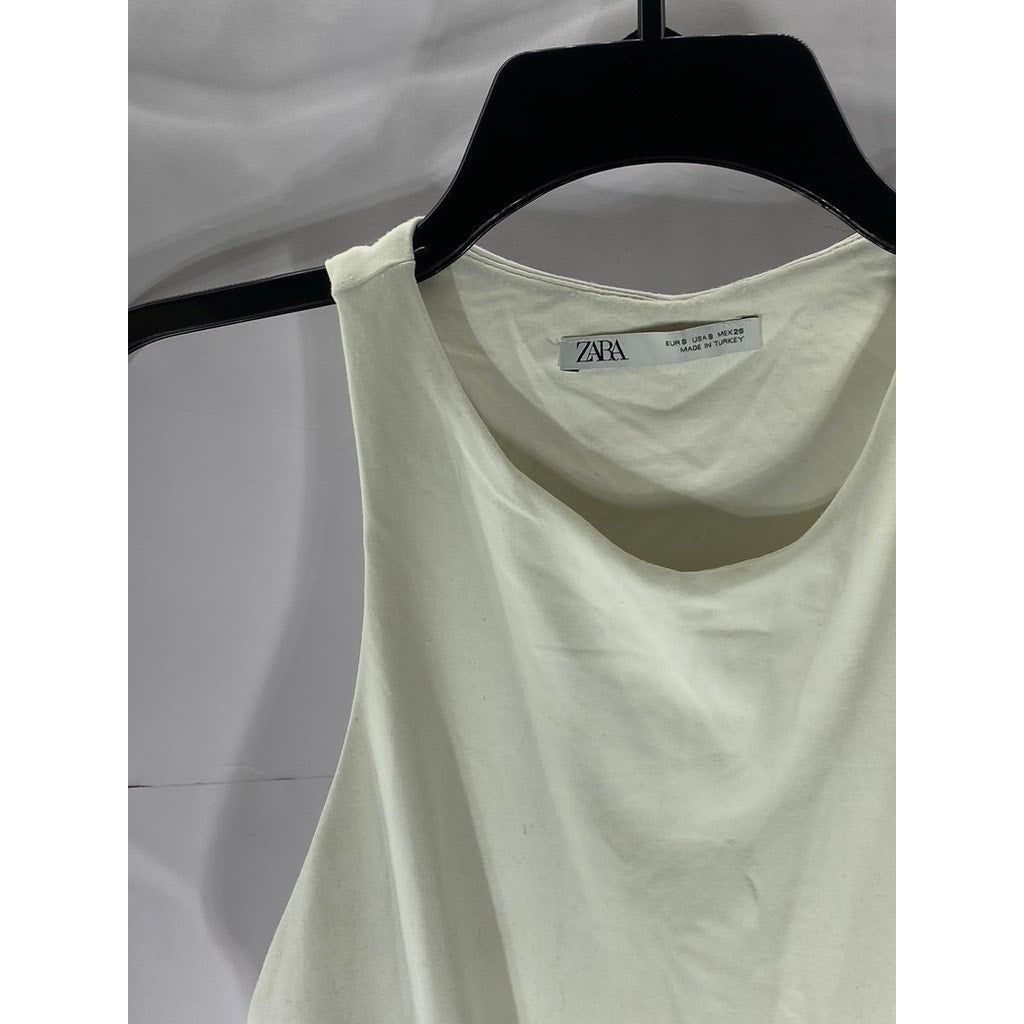 ZARA Women's White Solid Scoop-Neck Sleeveless Bodysuit SZ S