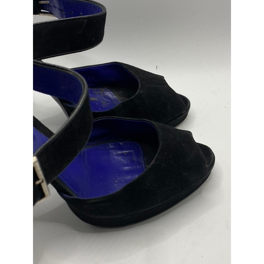 SERGIO ROSSI Women’s Blue-Black Suede-Leather Peep-Toe Stiletto Pumps SZ 39(US9)