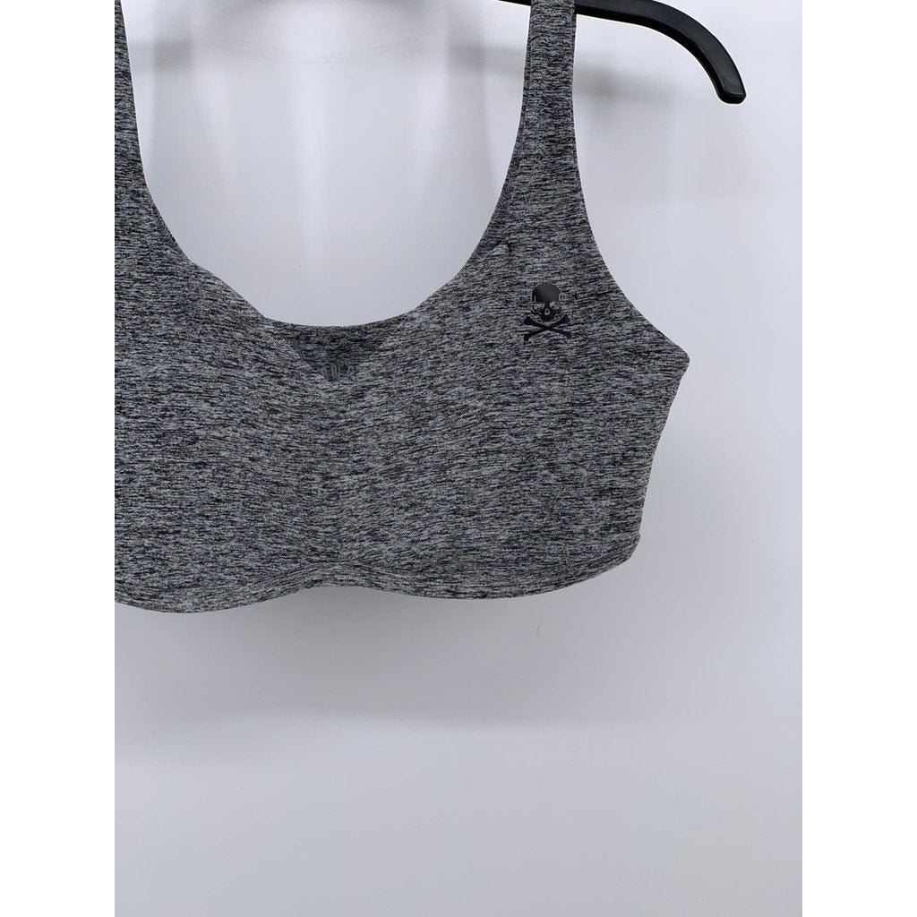 YEARS OF OURS Women's Gray-Black Printed Sweetheart Neck Pullover Sports Bra SZL