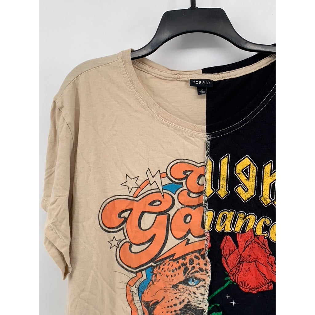 TORRID Women's Black-Beige Slit Graphic Tee SZ 3