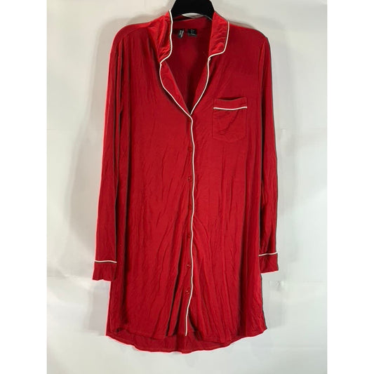CYNTHIA ROWLEY Women's Dark Red Essential Long Sleeve Button-Down Nightshirt SZS