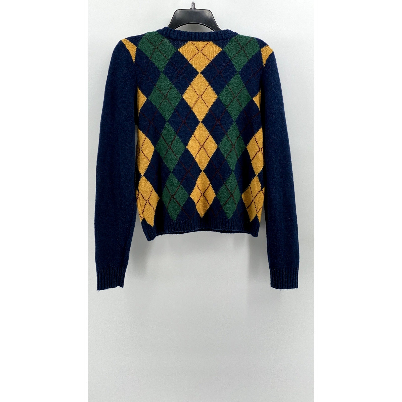 AMERICAN EAGLE Women's Navy-Yellow-Green Argyle Print Sweater SZ M