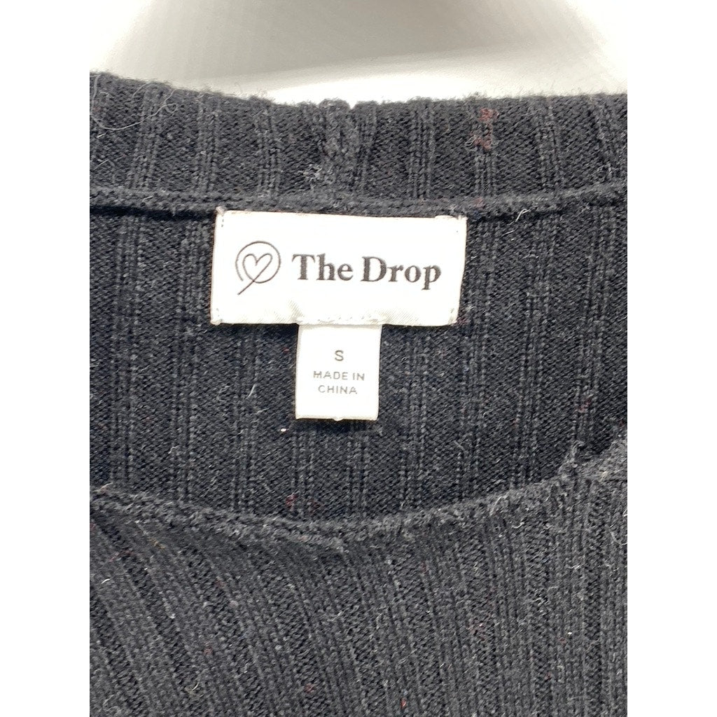 THE DROP Women's Black Wide-Rib Hooded Long Sleeve Pullover Sweater SZ S