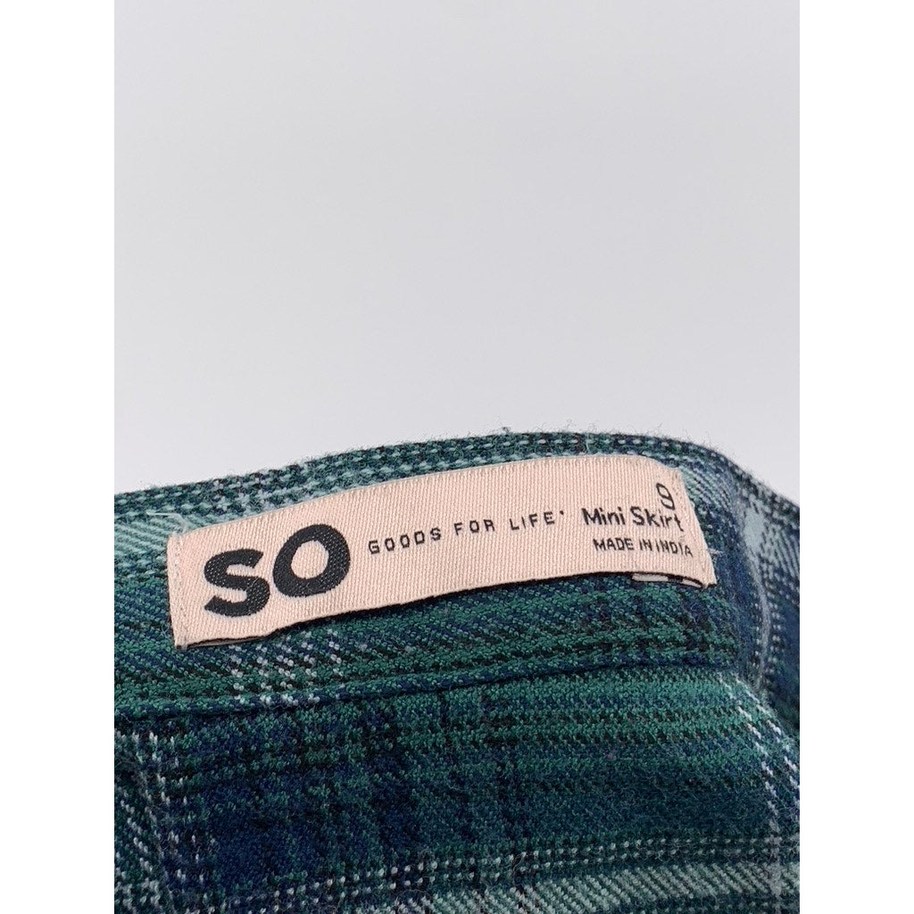 SO GOODS FOR LIFE Women's Black-Green Plaid Mini Skirt SZ 9