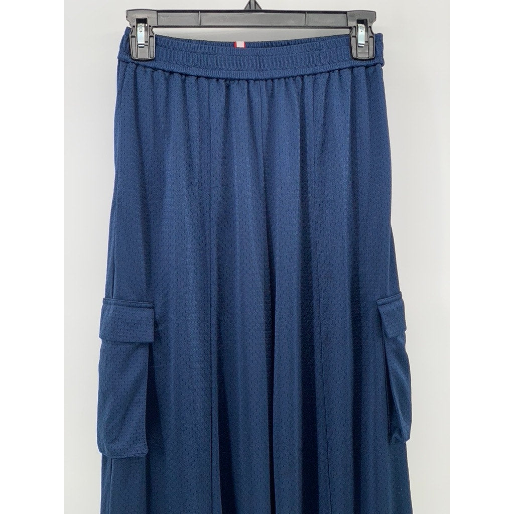 WOA Women's Blue Mesh Relaxed Wide-Leg Pull-On Cargo Pants SZ S