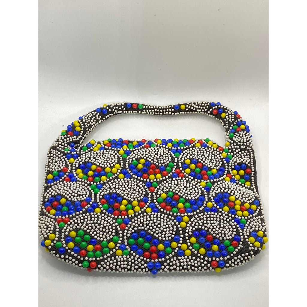 UNBRANDED Women's Vintage Black-Multi Beaded Rainbow Ying-Yang Handbag