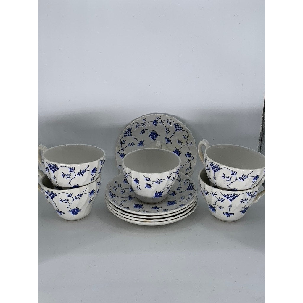 MYOTT FINLANDIA Vintage Swirl Rim Fine Staffordshire Ware 10pc Saucer & Cup