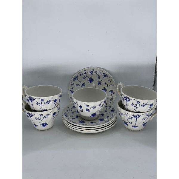MYOTT FINLANDIA Vintage Swirl Rim Fine Staffordshire Ware 10pc Saucer & Cup