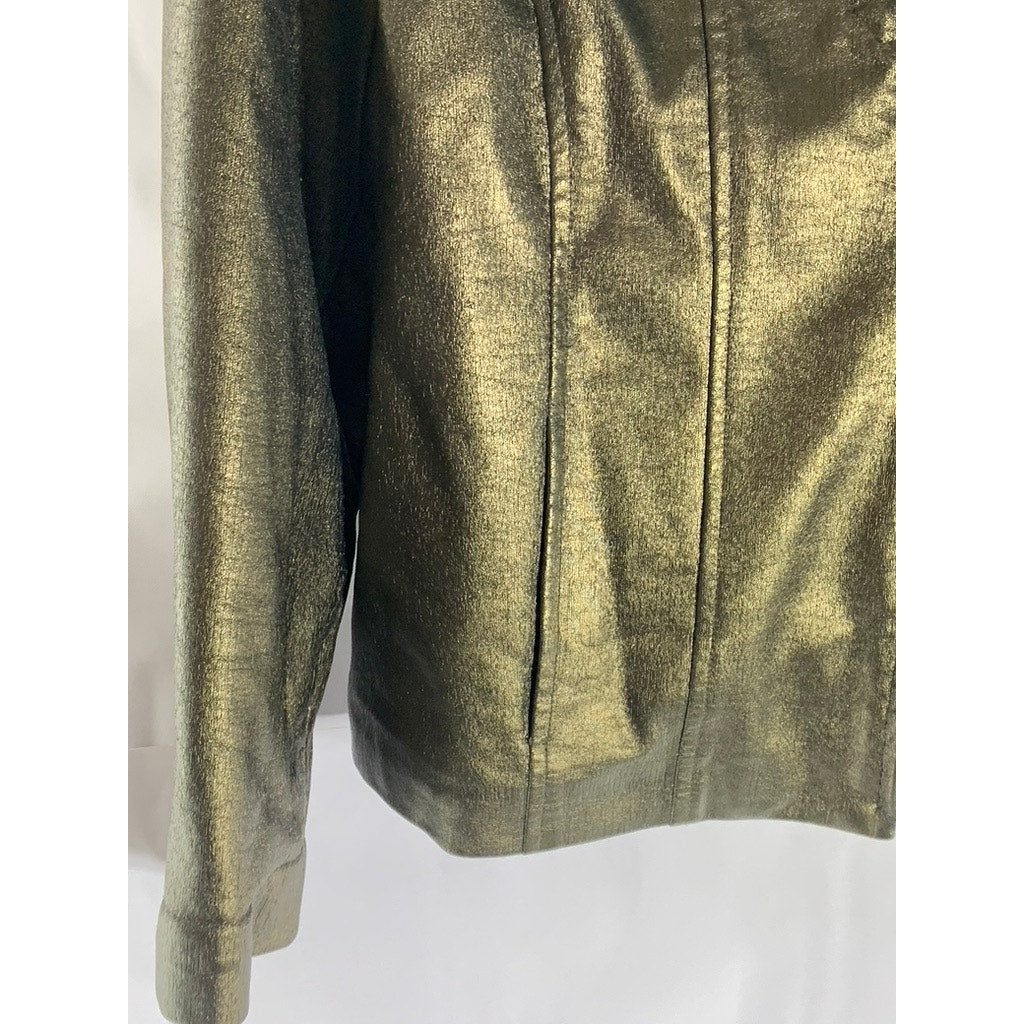 PROPORTION PETITES CONRAD C Women's Vintage Metallic Faux-Leather Jacket SZ 12