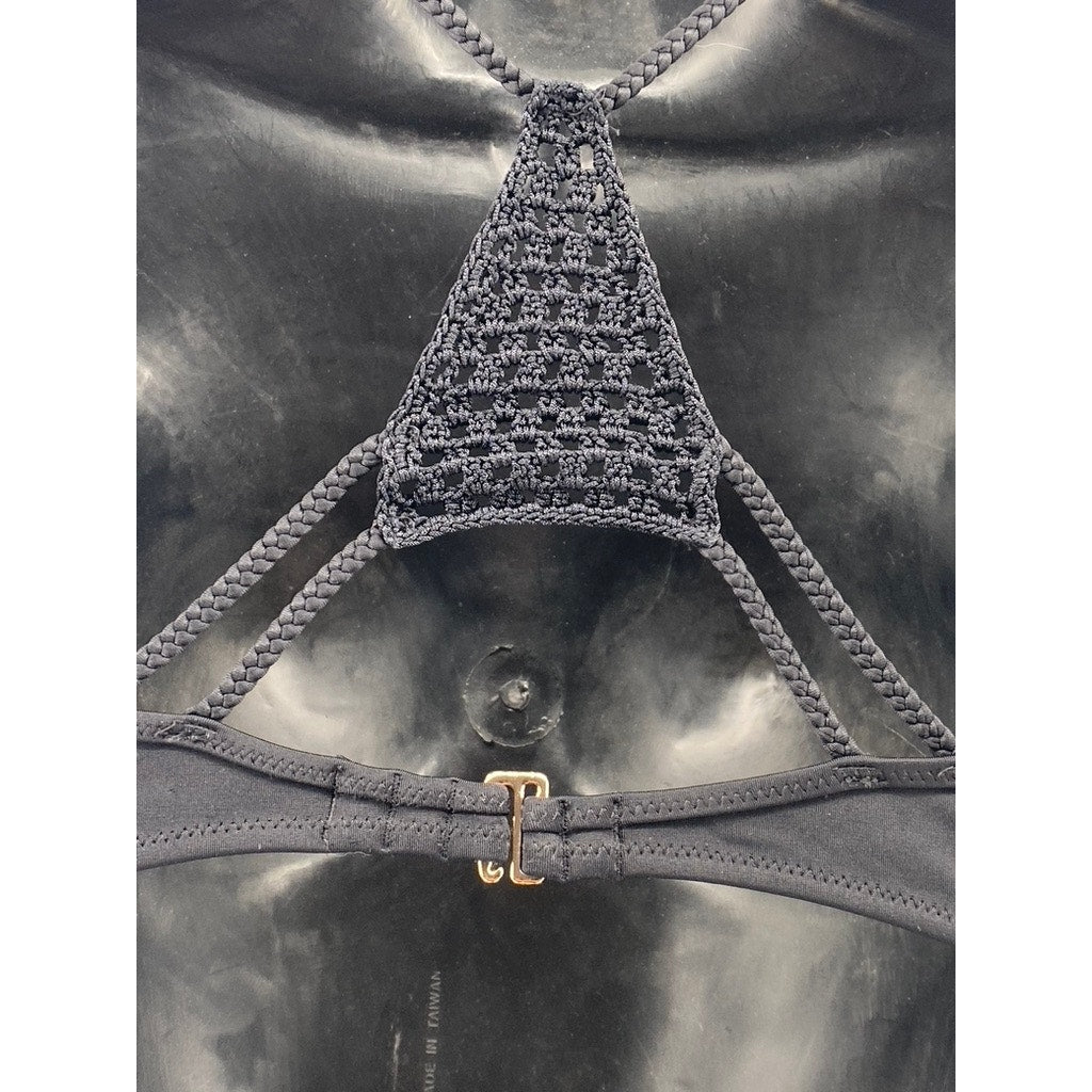 VICTORIA SECRET Women's Black Braided Crochet Knit Push-Up Bra SZ 32C