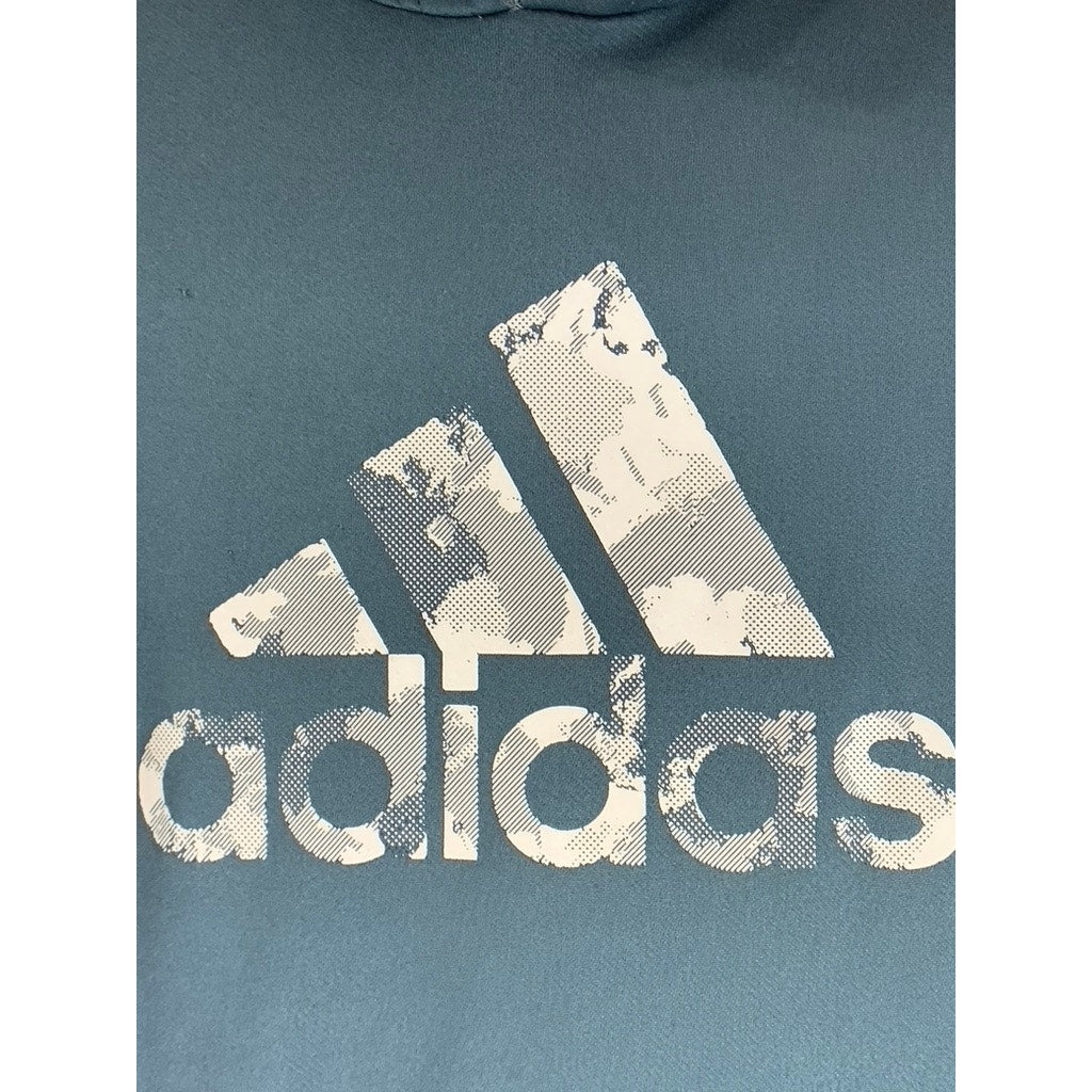 ADIDAS Men's Blue Camo Logo Regular-Fit Pullover Hoodie SZ M