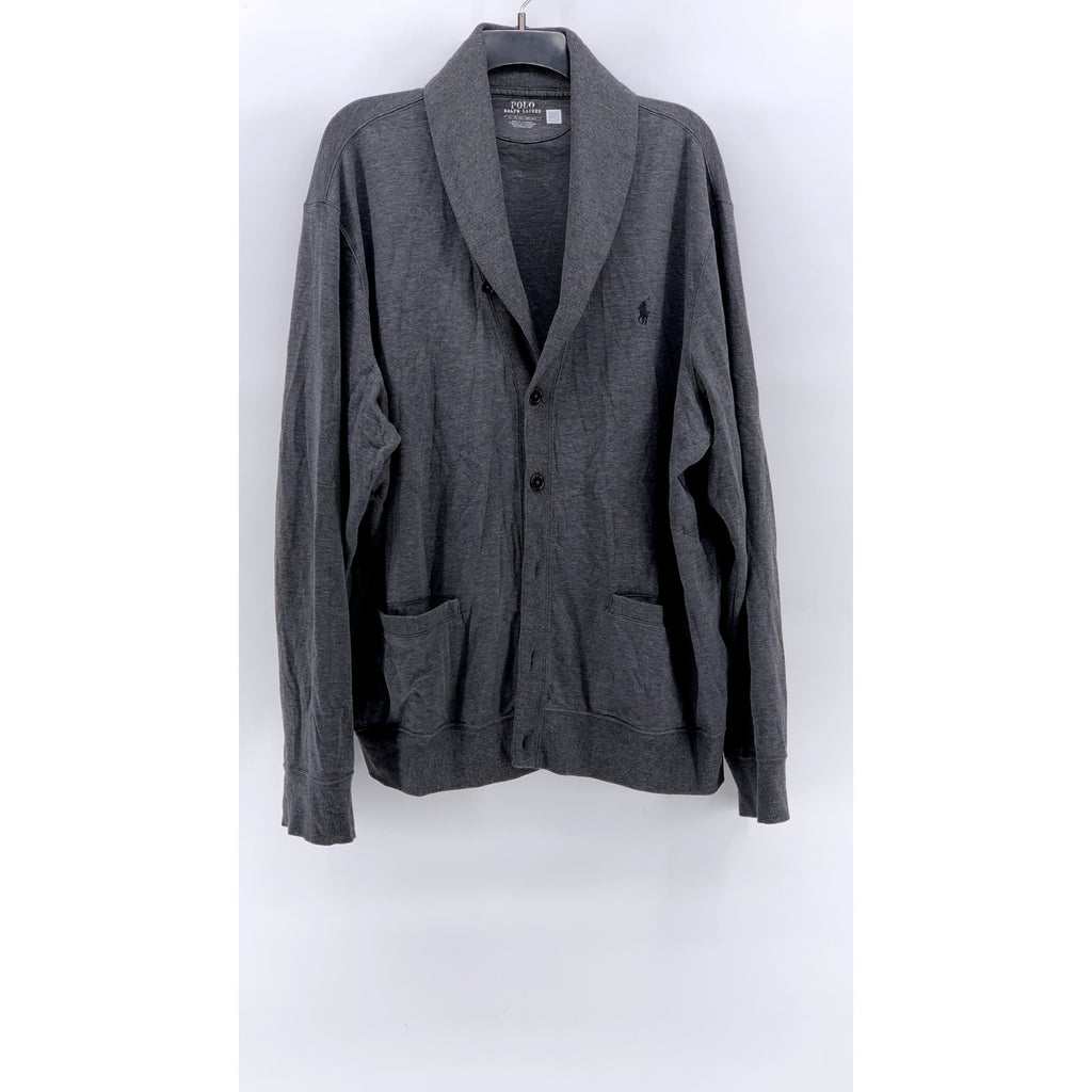 POLO RALPH LAUREN Men's Charcoal Luxury Shawl-Collar Button-Up Cardigan SZ XL