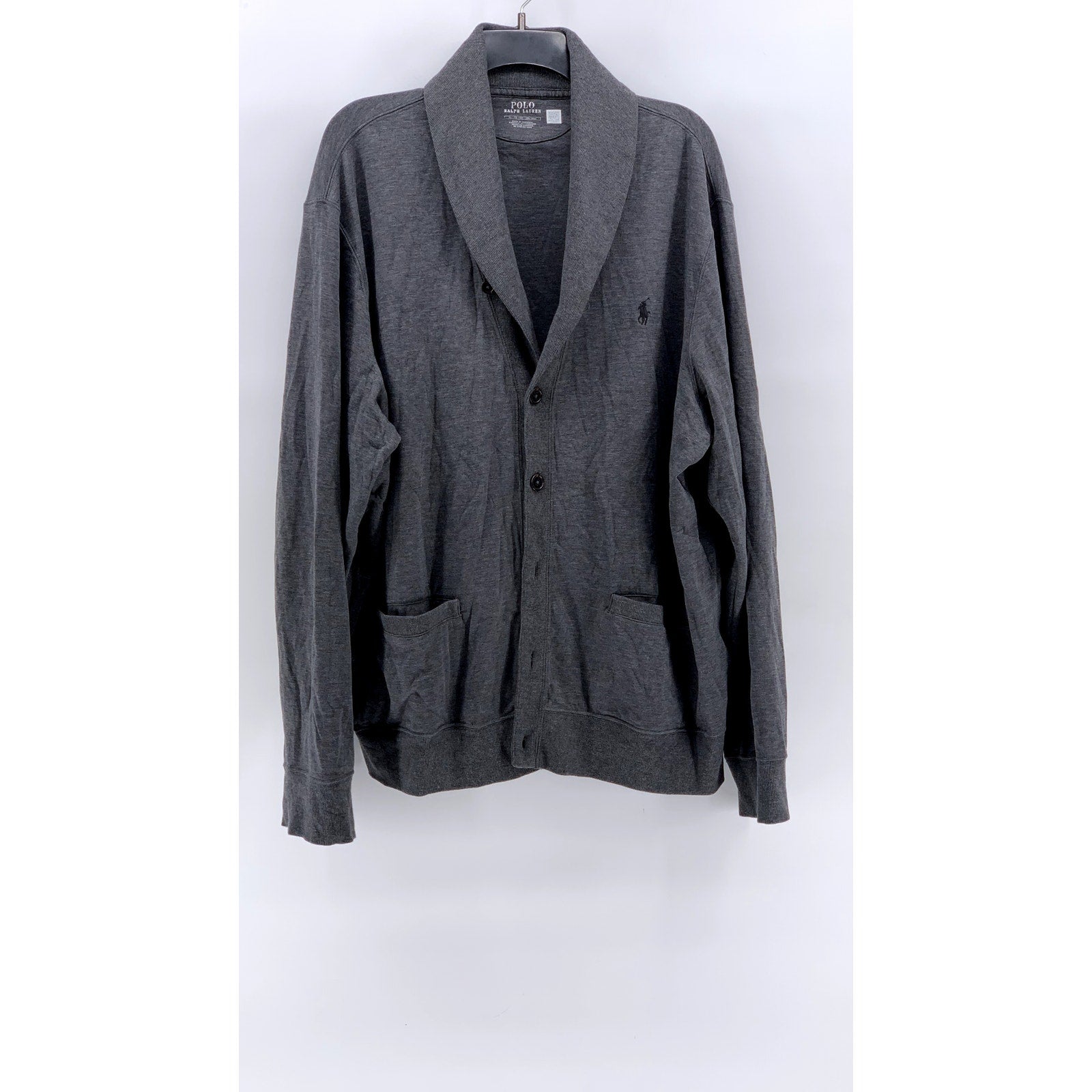 POLO RALPH LAUREN Men's Charcoal Luxury Shawl-Collar Button-Up Cardigan SZ XL