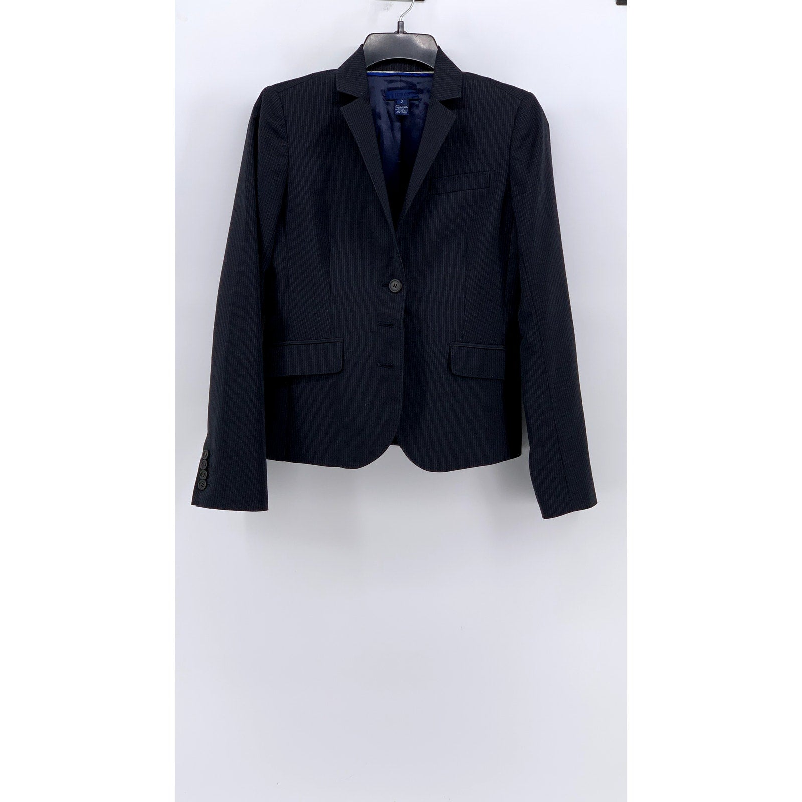 J.CREW Women's Navy Pinstripe 3-Button Wool Blazer SZ 2