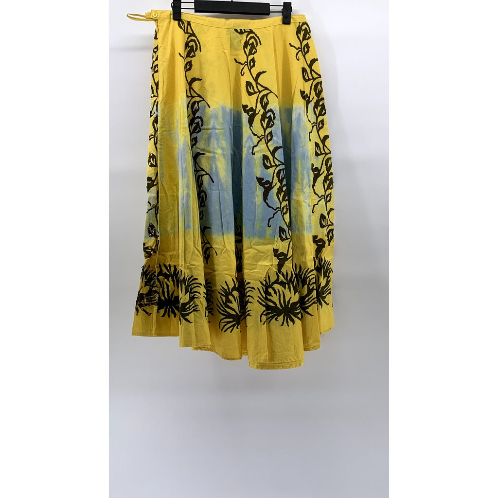 GLAMOR ANGEL Women's Yellow-Black Floral Sequin Embellished Midi Skirt SZ M
