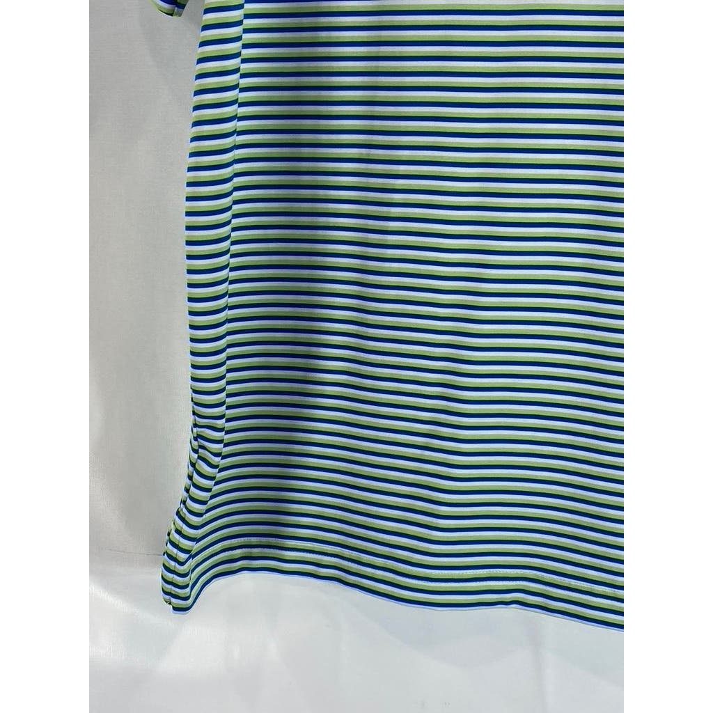LANDS' END Men's Green/Blue Striped Shoe Graphic Short Sleeve Polo SZ M