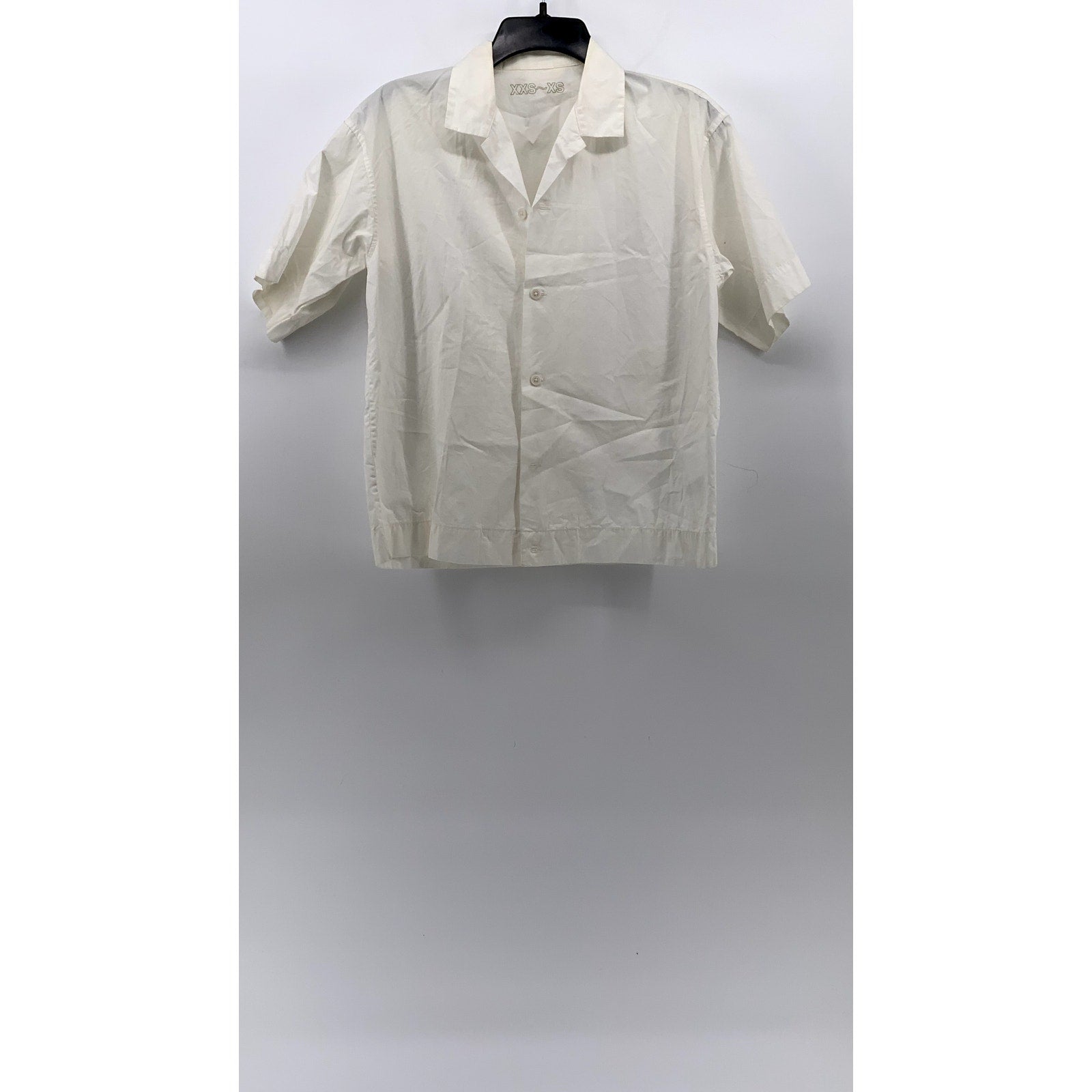 MUJI Men's White Boxy Button-Up Short Sleeve Camp Collar Shirt SZ 2XS/XS