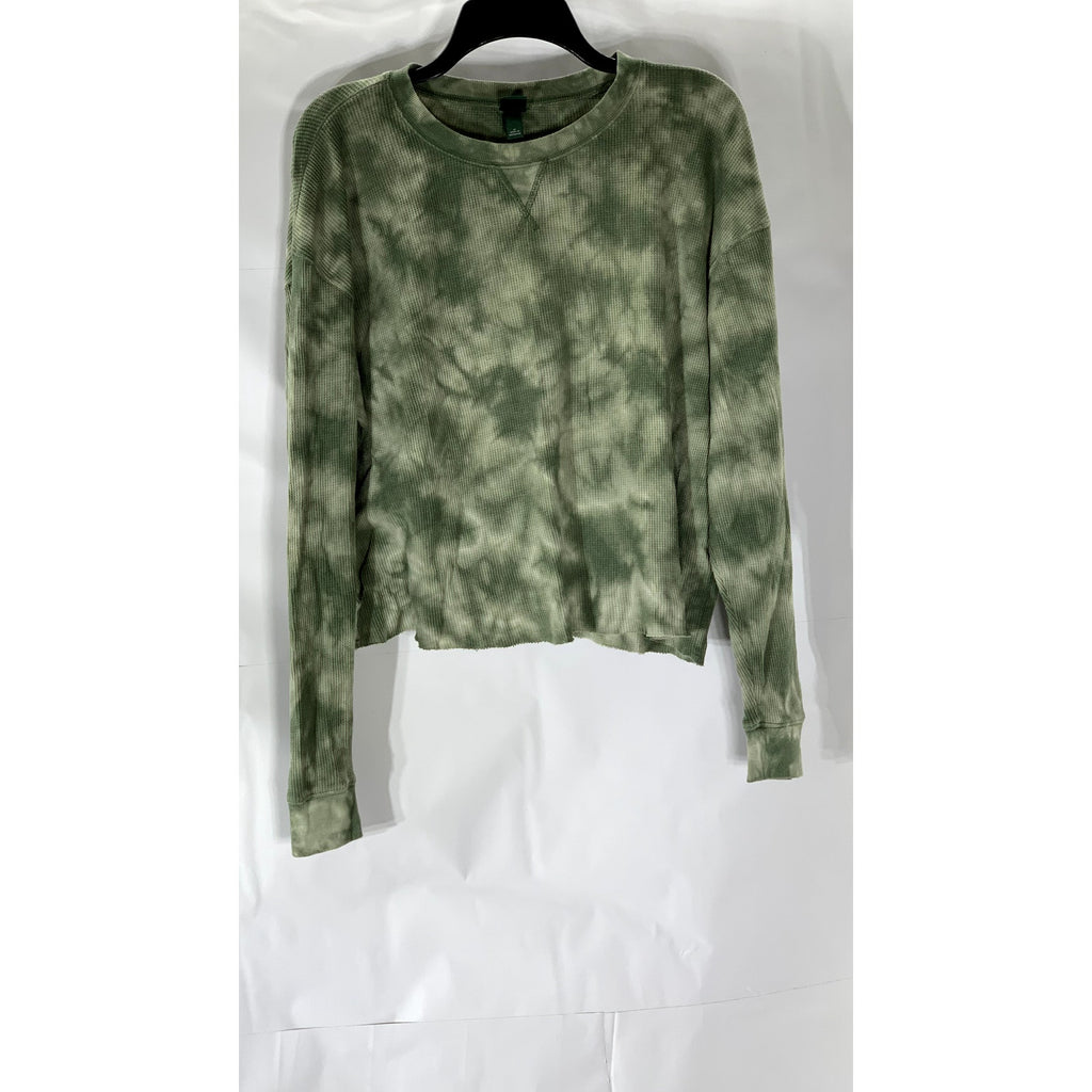 WILD FABLE Women's Green Tie-Dye Crewneck Long Sleeve Thermal Top SZ M
