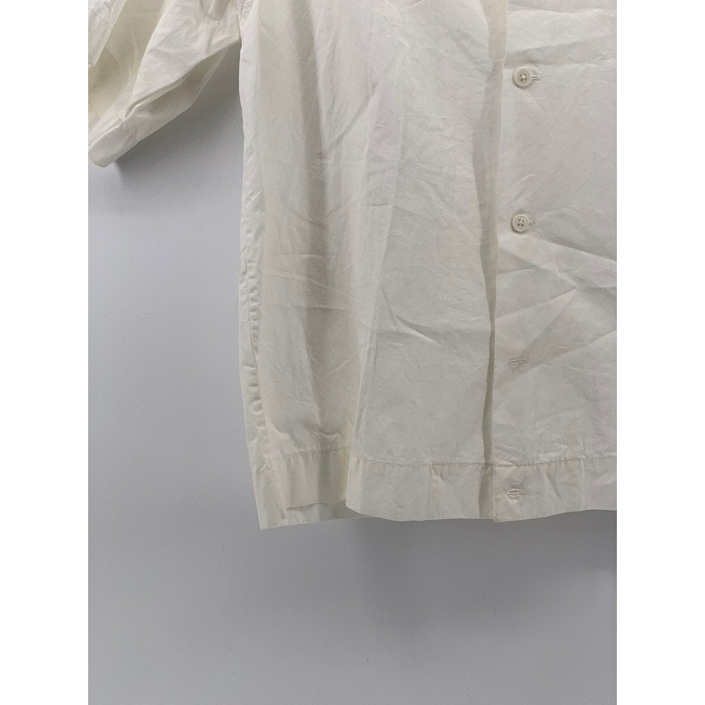 MUJI Men's White Boxy Button-Up Short Sleeve Camp Collar Shirt SZ 2XS/XS