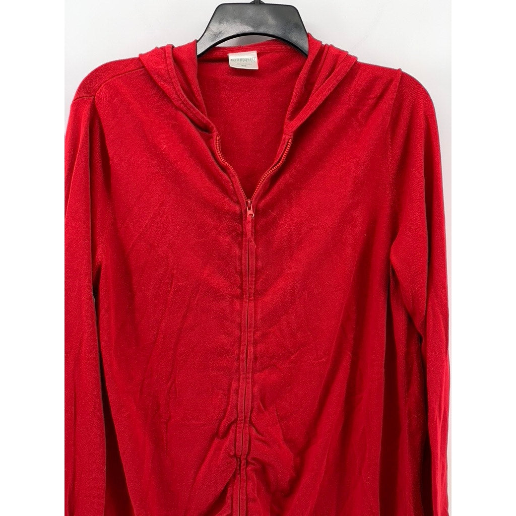 MOTHERHOOD MATERNITY Women's Red Knit Zip-Up Hooded Long Sleeve Sweater SZ S