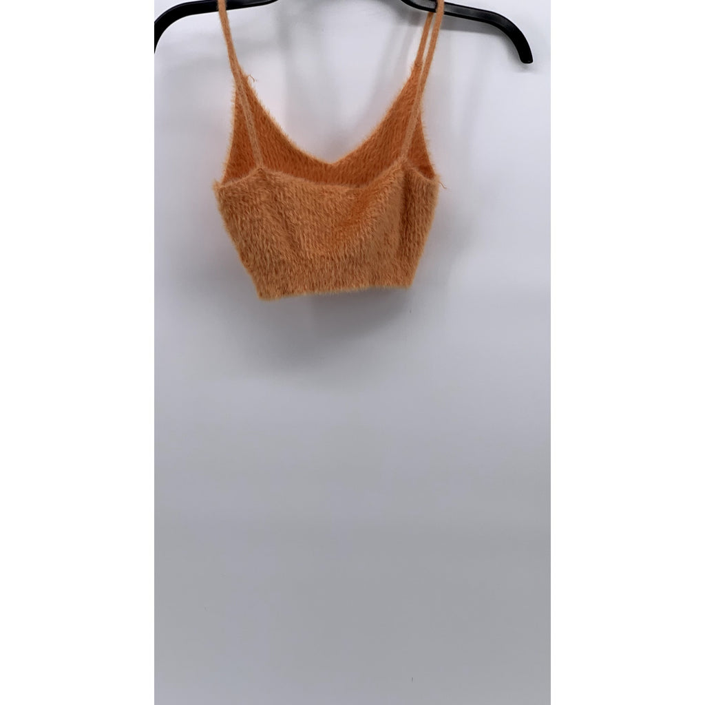 FOR LOVE & LEMONS Women's Peach Fuzzy Scoop-Neck Spaghetti Strap Crop Top SZ S