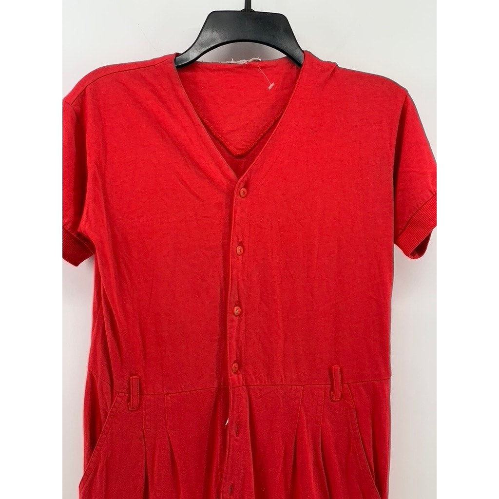 UNBRANDED Women's Red Button-Up V-Neck Short Sleeve Knit Jumpsuit SZ 12