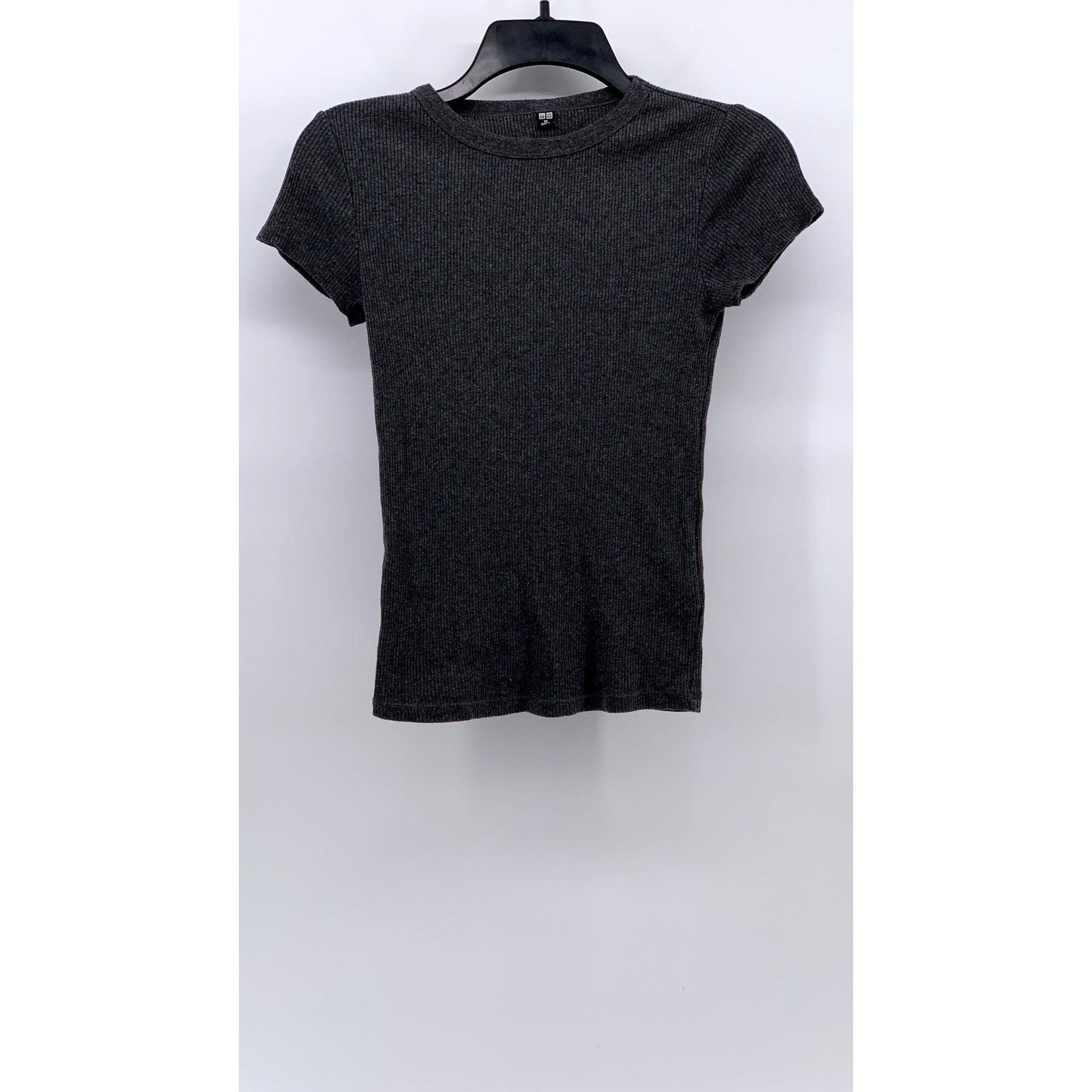 UNIQLO Women's Charcoal Gray Ribbed Crewneck Short Sleeve Casual T-Shirt SZ XS