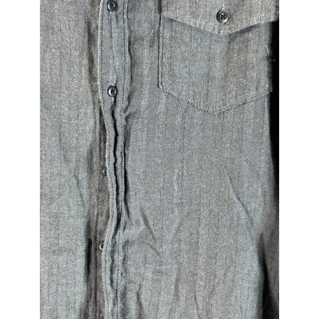 AMERICAN EAGLE Men's Charcoal Herringbone Button-Up Long Sleeve Shirt SZ L