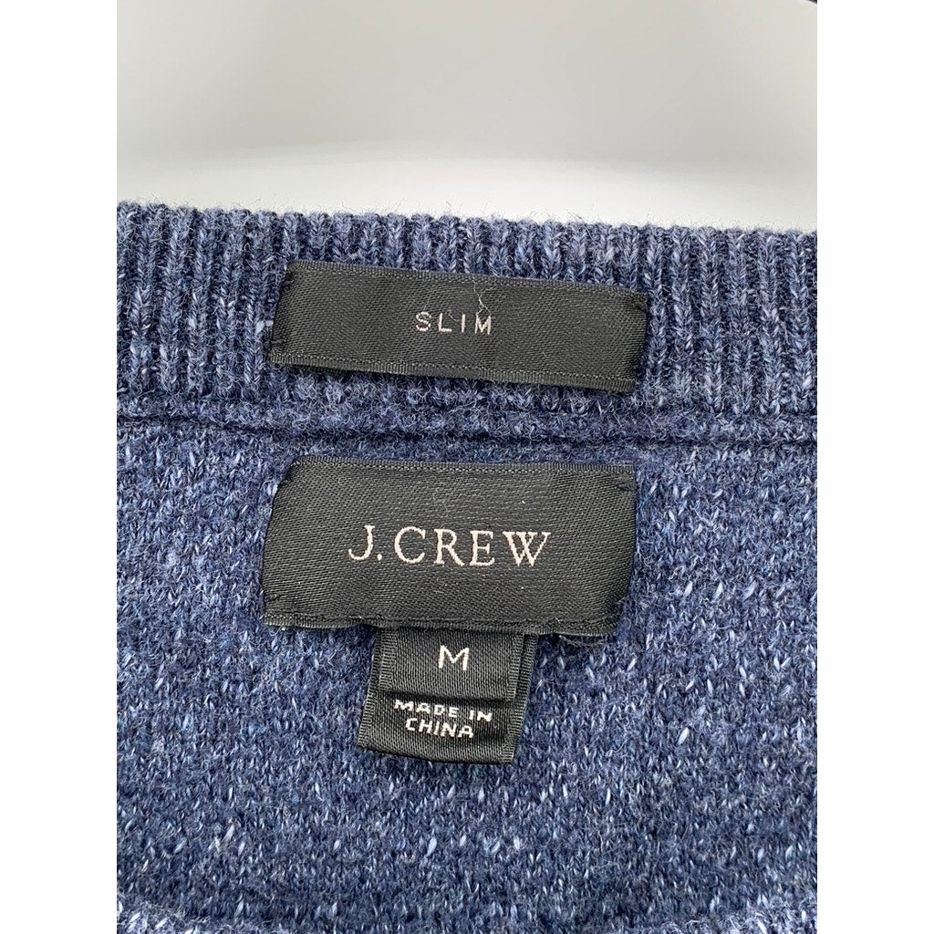 J.CREW Men's Blue Heather Cotton Crewneck Slim-Fit Knit Pullover Sweater SZ M