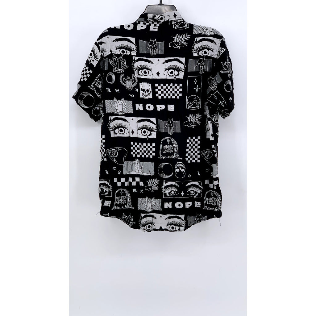 HOT TOPIC Men's Black-White Printed Nova Woven Button-Up Shirt SZ L