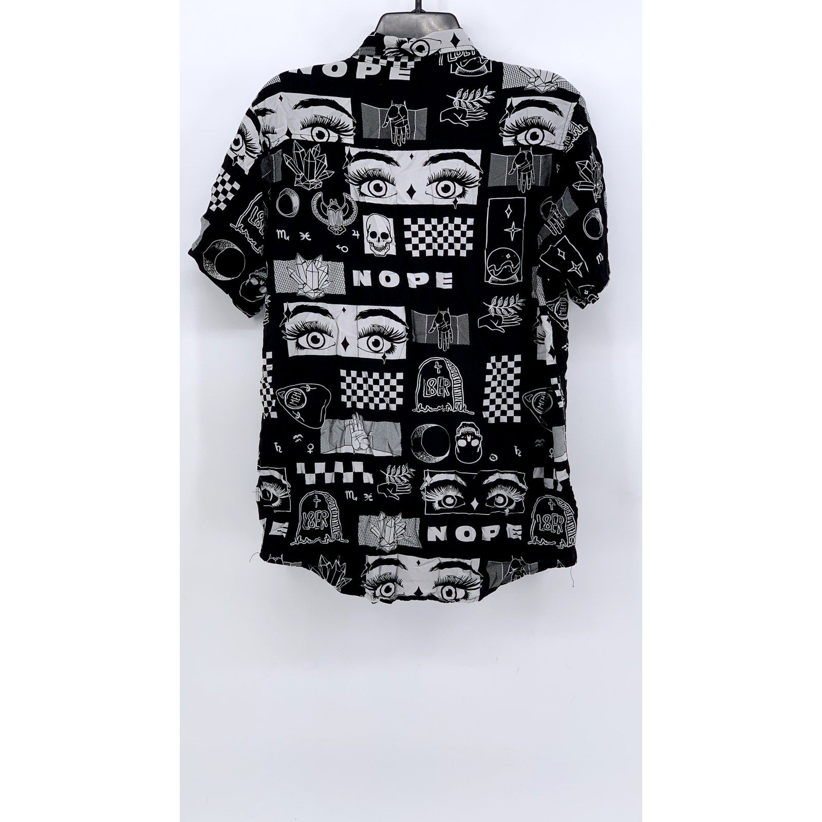 HOT TOPIC Men's Black-White Printed Nova Woven Button-Up Shirt SZ L