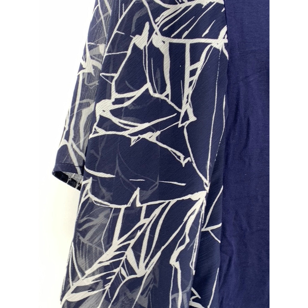 BELLE BY KIM GRAVEL Women's Dark Blue Print Drama Sleeve Top SZ M