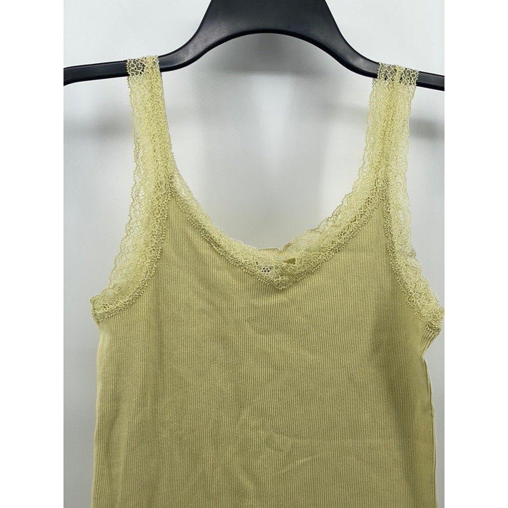 UNIQLO Women’s Lime Green 2-Way Stretch Ribbed Lace Trim V-Neck Tank Top SZ S