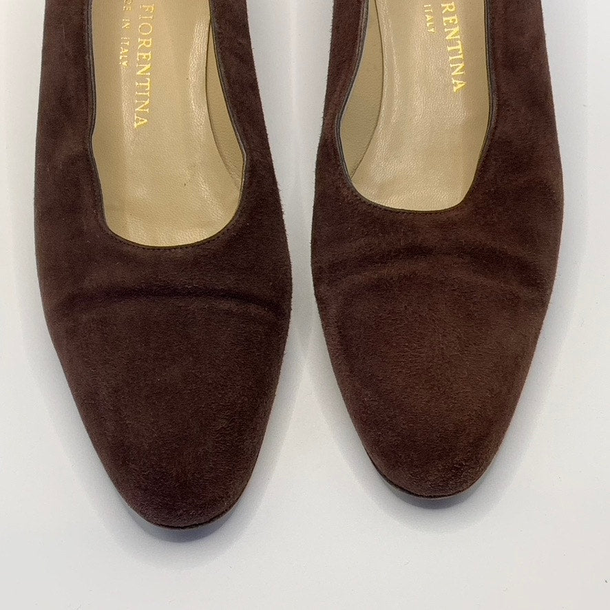 SILVIA FIORENTINA Women's Brown Suede Spiga Round-Toe Block-Heel Pumps SZ 7