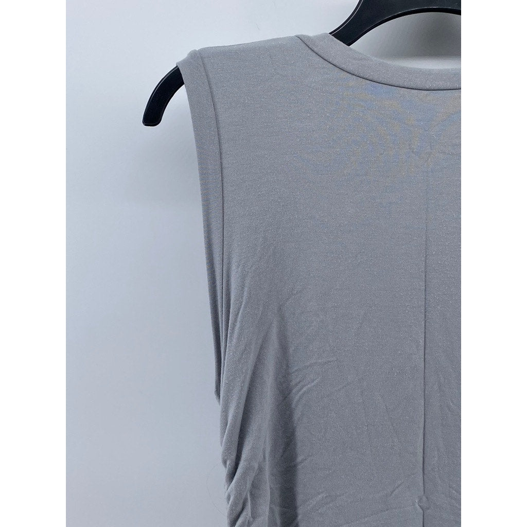 O-MIGHTY Women's Green-Gray Side Ruched Crewneck Monkey Sleeveless Dress SZ S