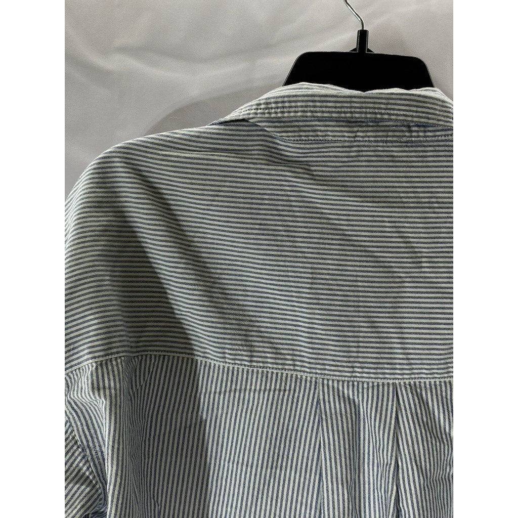 BEACHLUNCHLOUNGE Women's Blue-White Striped Regular-Fit Button-Up Top SZ M