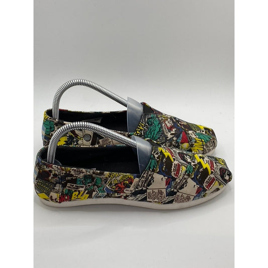 TOMS X MARVEL Women's Black Multi Marvel Comic Pop Print Classic Shoes SZ 7.5
