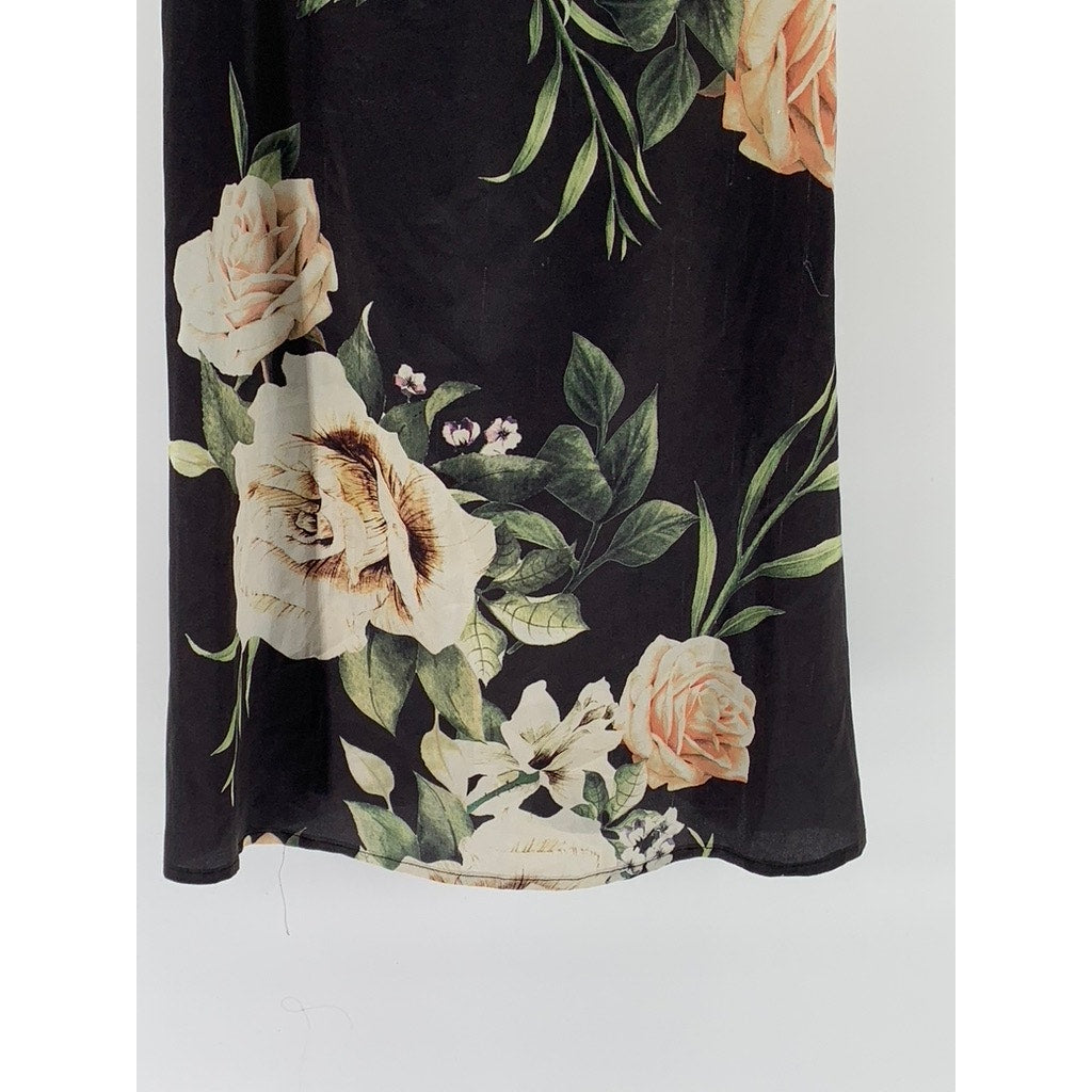 TWO ARROWS Women's Black Floral Print Slip Midi Dress SZ XS