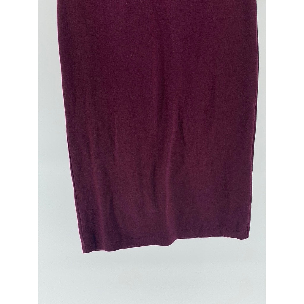 H&M Women's Burgundy Crewneck Long Sleeve Bodycon Midi Dress SZ S