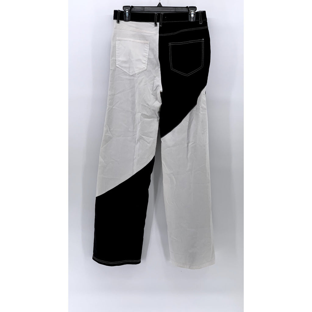 SWEET RAIN Women's Black-White Colorblock High-Rise Straight-Leg SZ L
